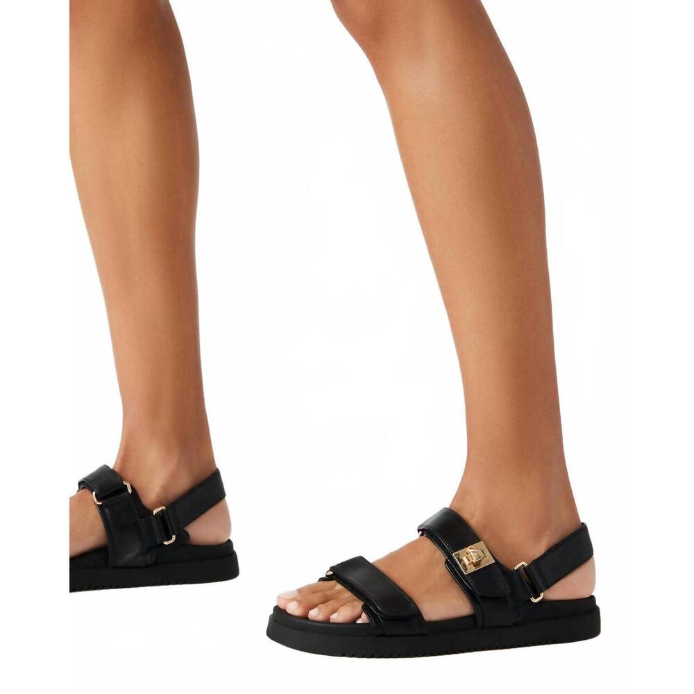 NEW STEVE MADDEN women's mona strap sandal in black leather - Picture 7 of 7